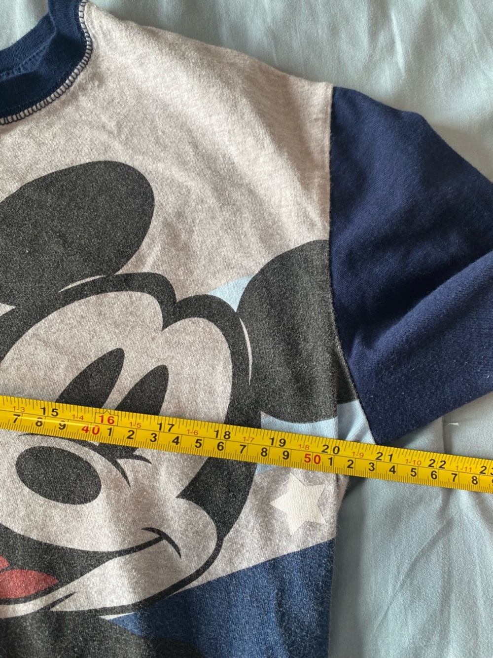 Disney Parks Mickey Mouse Graphic Henley Shirt Men’s Lg Gray Blue Long Sleeve - Picture 7 of 8